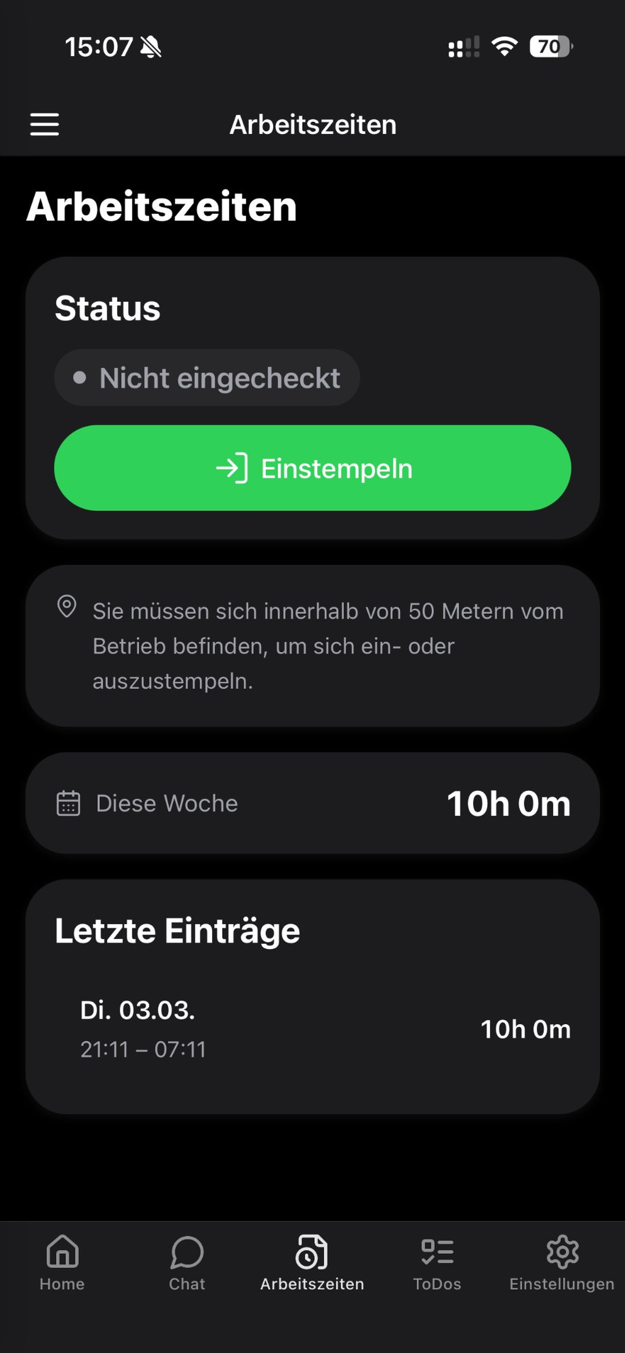 MenuOS App – ToDos Ansicht